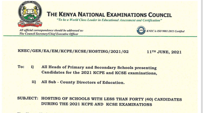 Blow To Sub County Schools: Schools With Less Than 40 Candidates To Take KCPE/KCSE In Other Centres