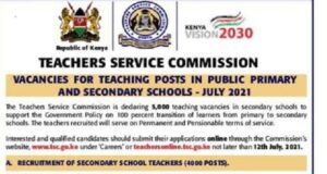 TSC Advertises July 2021 Vacancies For Primary And Post Primary Teachers