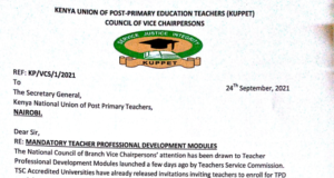 KUPPET Councils Of Chairpersons, Vice chairpersons Reject TPD Module