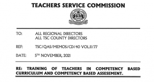 TSC Announces December Training of Teachers in CBA and CBC