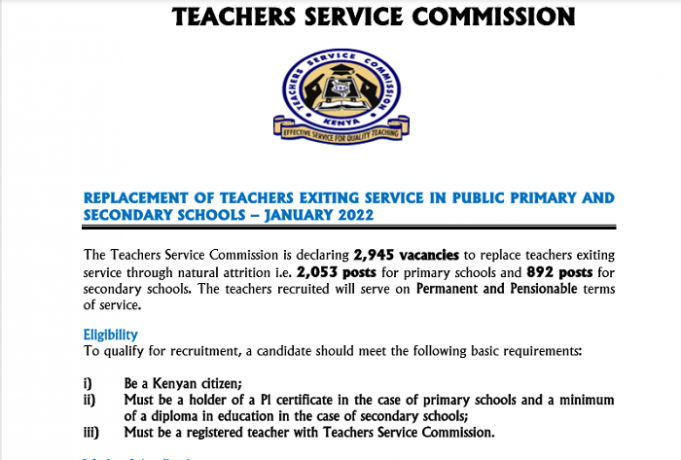 How To Apply For The 2945 Teaching Vacancies Advertised By TSC