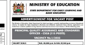 MOE Advertises Posts For Quality Assurance and Standards Officer