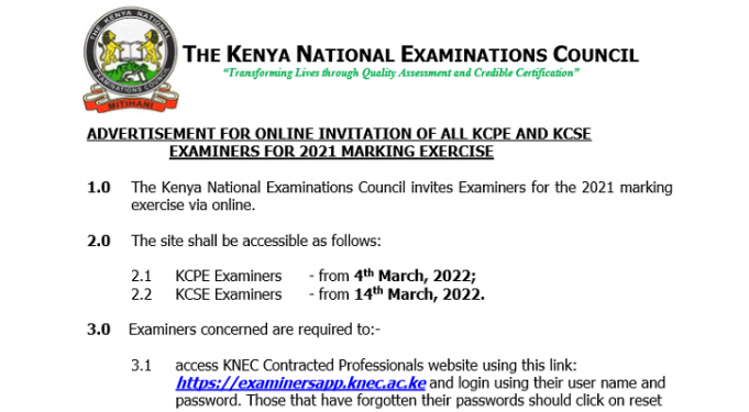 KNEC Invites Applications For 2021 KCPE, KCSE Marking Exercise-How To Apply