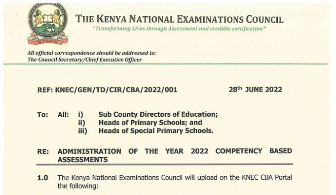 Guidelines For 2022 Competency Based Assessments and CBC Exams