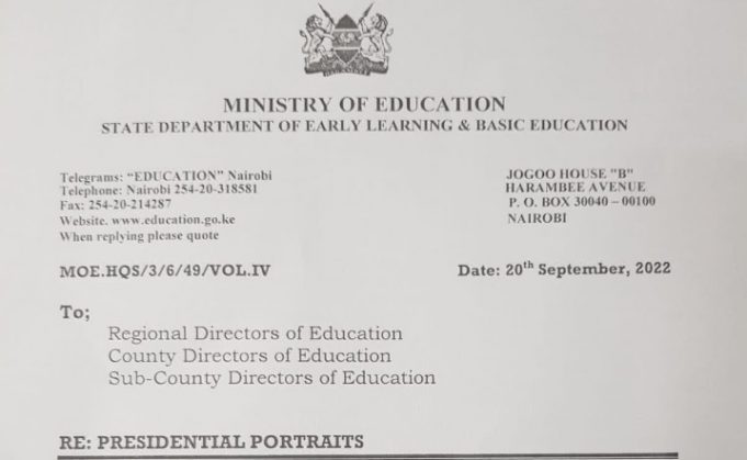 Education Institutions and Offices Urged To Hoist Ruto's Portrait in Offices