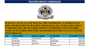 TSC Registers 11,300 Teachers Between July and October-See Full List