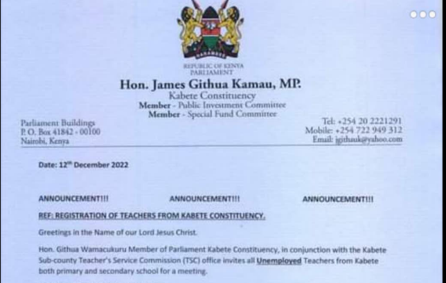 TSC Clarifies Involvement of MPs in December 2022 Teacher Recruitment Process