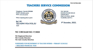 Official TSC Guidelines For Recruitment of 4000 Interns For Primary Schools
