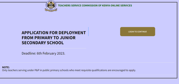 TSC Invites Primary School Teachers to Apply For Deployment to JSS-Apply Here